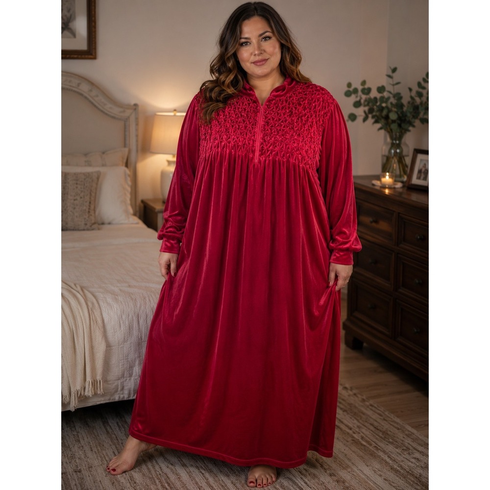 ANTHONY RICHARDS Women's 2X‎ Red House Coat Robe Smocked Top NWT -1370